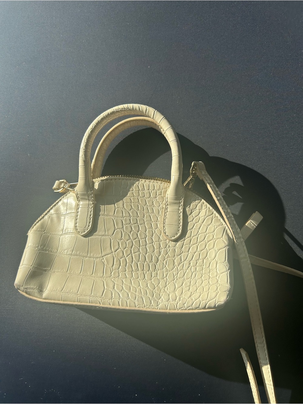 Mango Cream Croc-Embossed Top-Handle Satchel